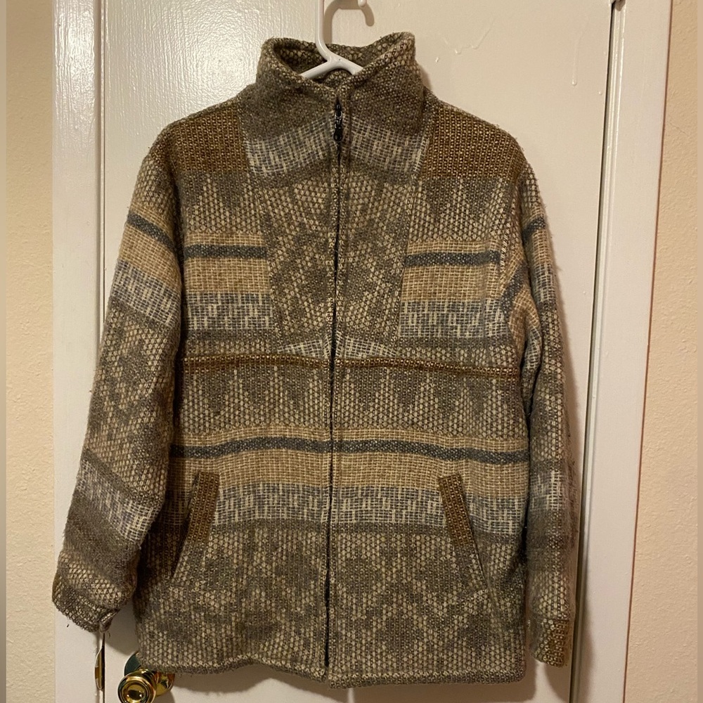 Alpaca Sweater Coat - Size Small (see measurements) - Multi/Neutrals